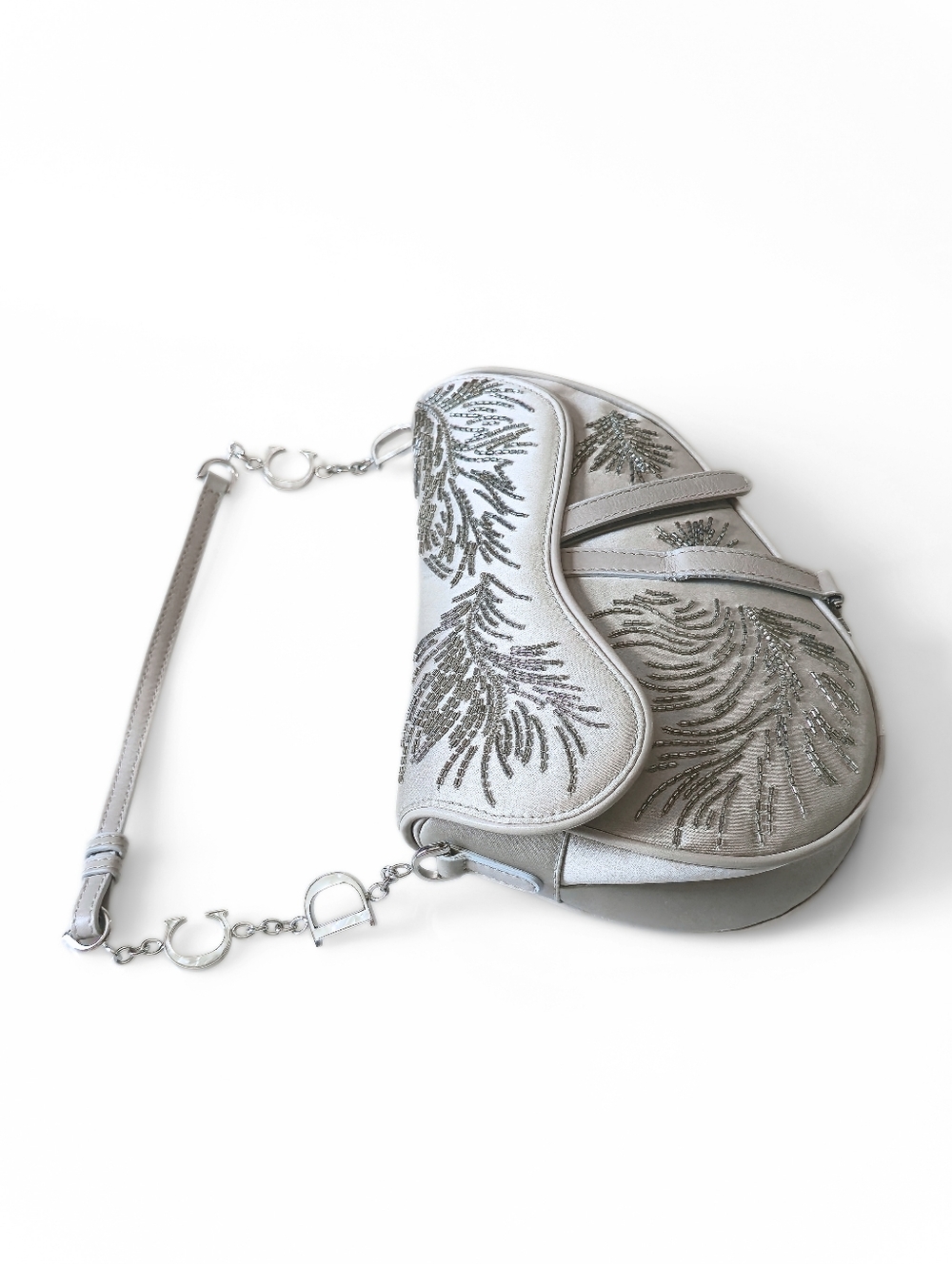 Dior Saddle Bag Vintage Limited Edition Beaded Peacock Feather Mother of Pearl - Picture 5 of 17